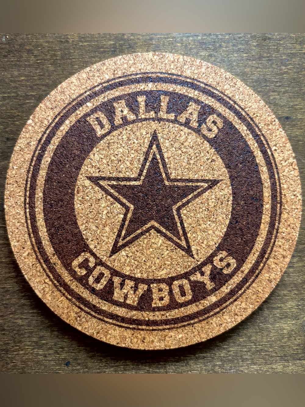 Dallas Cowboys Logo Laser Engraved Cork Coaster